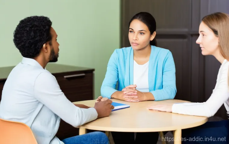 도박 중독과 가족 상담 - **Prompt:** A diverse family, consisting of a father, a mother, and their two children (an early tee...