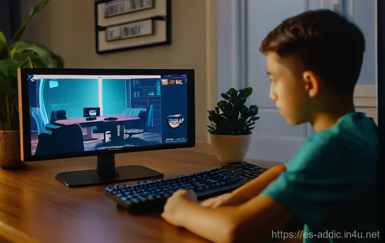 게임 중독 사회적 영향 - **Prompt 1: The Distant Glow**
    A young adult, approximately 20-25 years old, sits at a computer ...