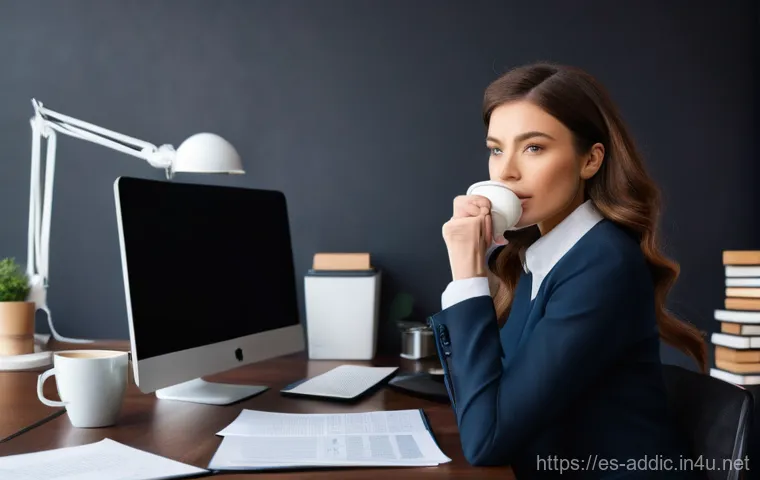 카페인 중독 심리적 원인 - **Prompt:** A young professional, mid-20s to early 30s, dressed in smart casual attire, stands in a ...